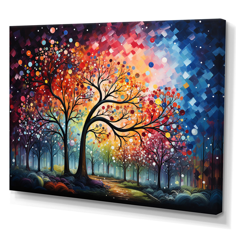Multicolore Graffiti Oak Tree Sunrise - impression d'art mural chêne, Toile tendue, H 16 po x l 32 po x P 1 po
