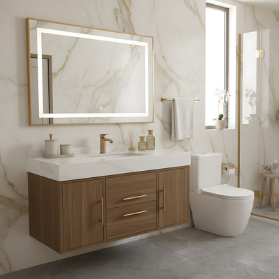 39" Wall-Mounted Bathroom Vanity with Sintered Stone Top, Undermount Ceramic Sink & Walnut Finish