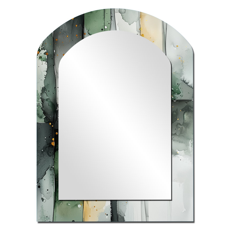 Décor de miroir mural doré vert et éthéré optique II, 34 po x 25 po
