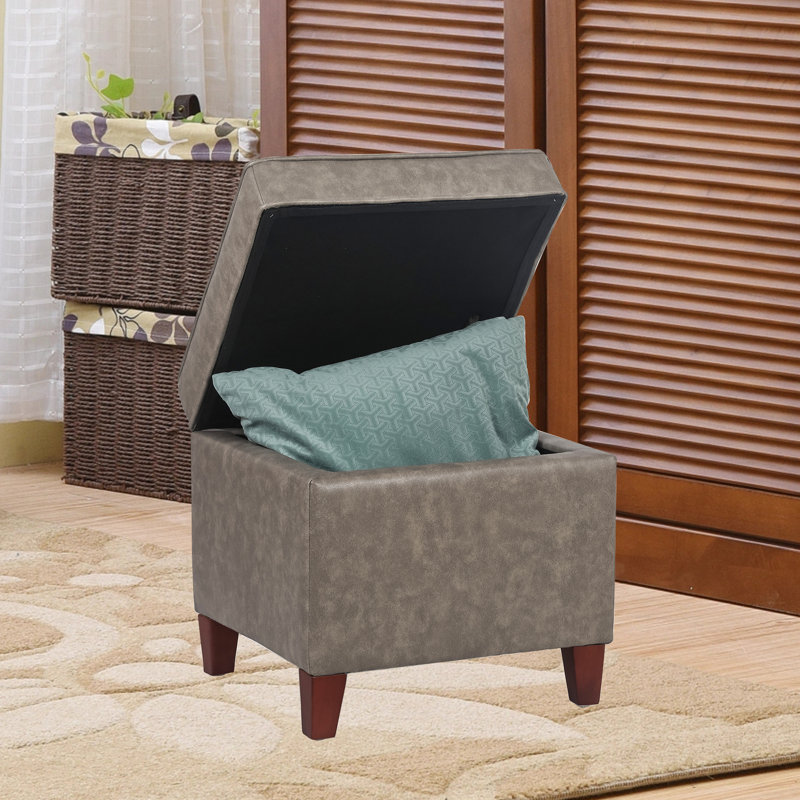 Repose-pieds carré avec rangement 17,5 po, Similicuir brun clair
