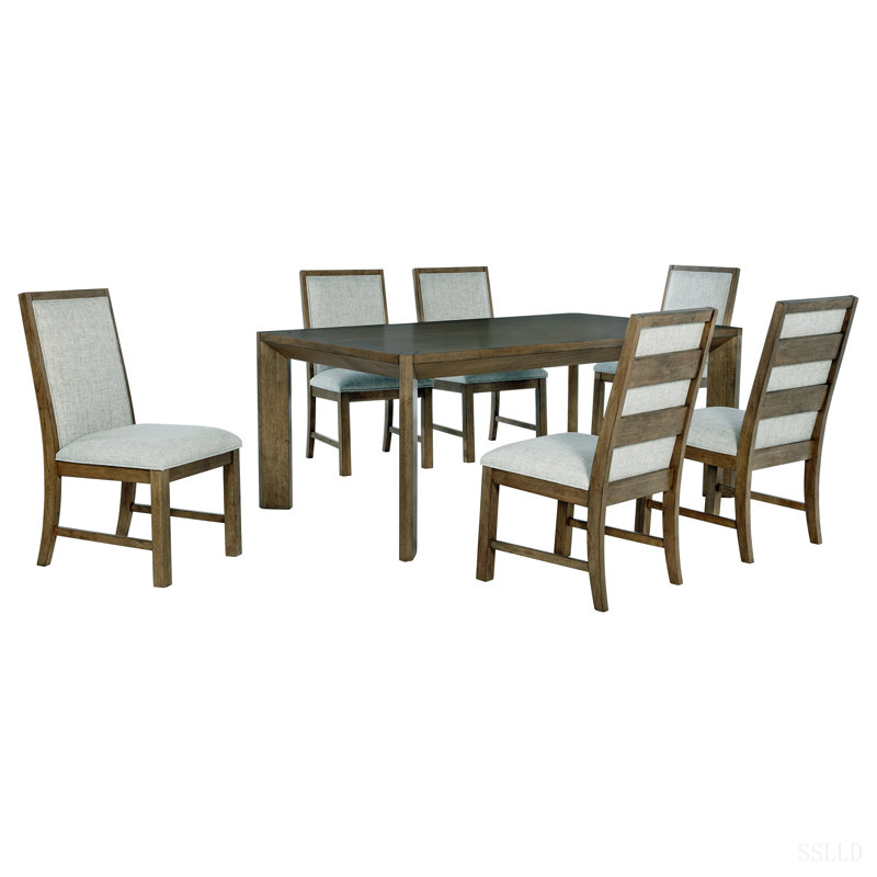 Natural Brown Rectangular Dining Set, 7 Pieces: Table, 6 Chairs