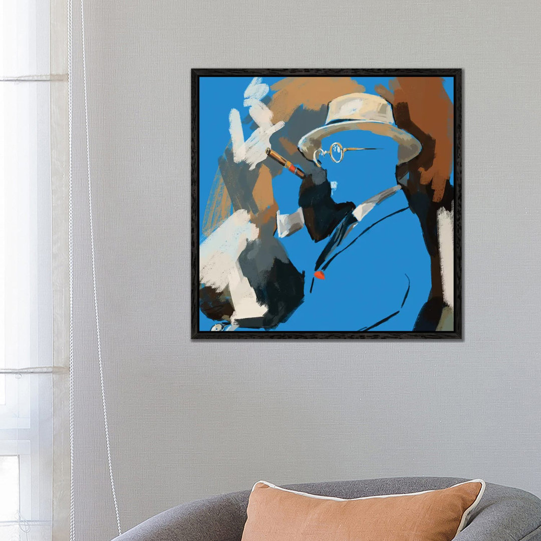 Cigar Lounge In Blue von Sunflowerman - Galerie-verpackte Leinwand Giclée auf Leinwand