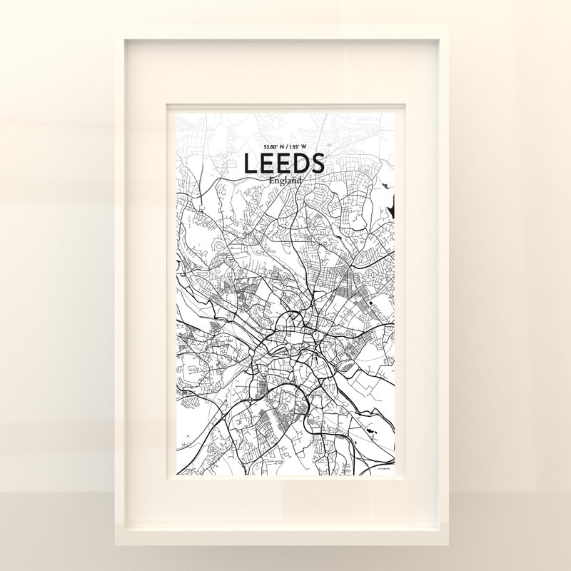 Carte de la ville de Leeds, impression, H 17 po x l 11 po, Noir / blanc