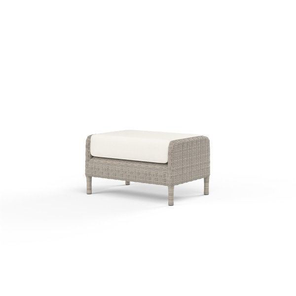 Repose-pieds d'extérieur en osier avec coussin Sunbrella® Manhattan, Toile lin Sunbrella®