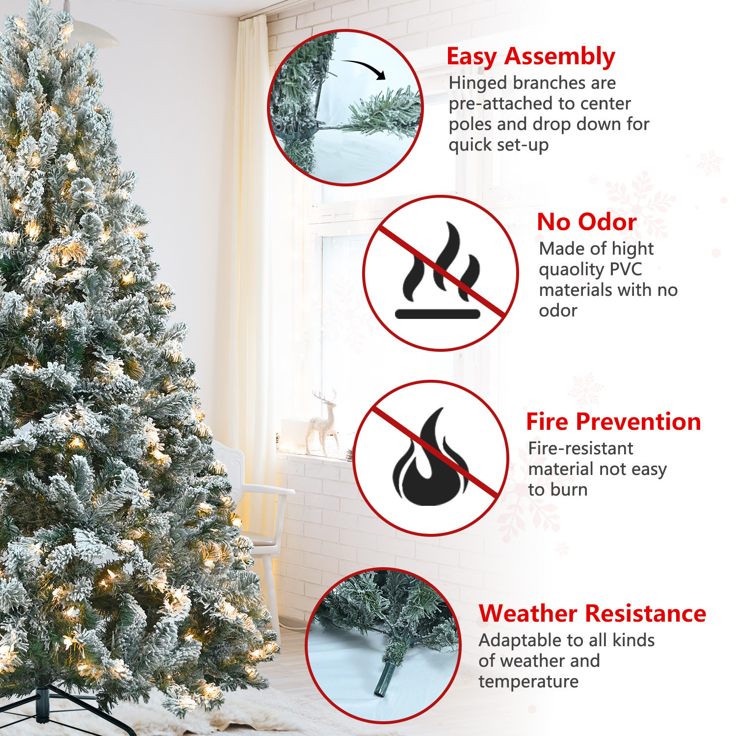 Alcott Hill® 5ft PreLit Snow Flocked Christmas Tree w/551 PVC Branche