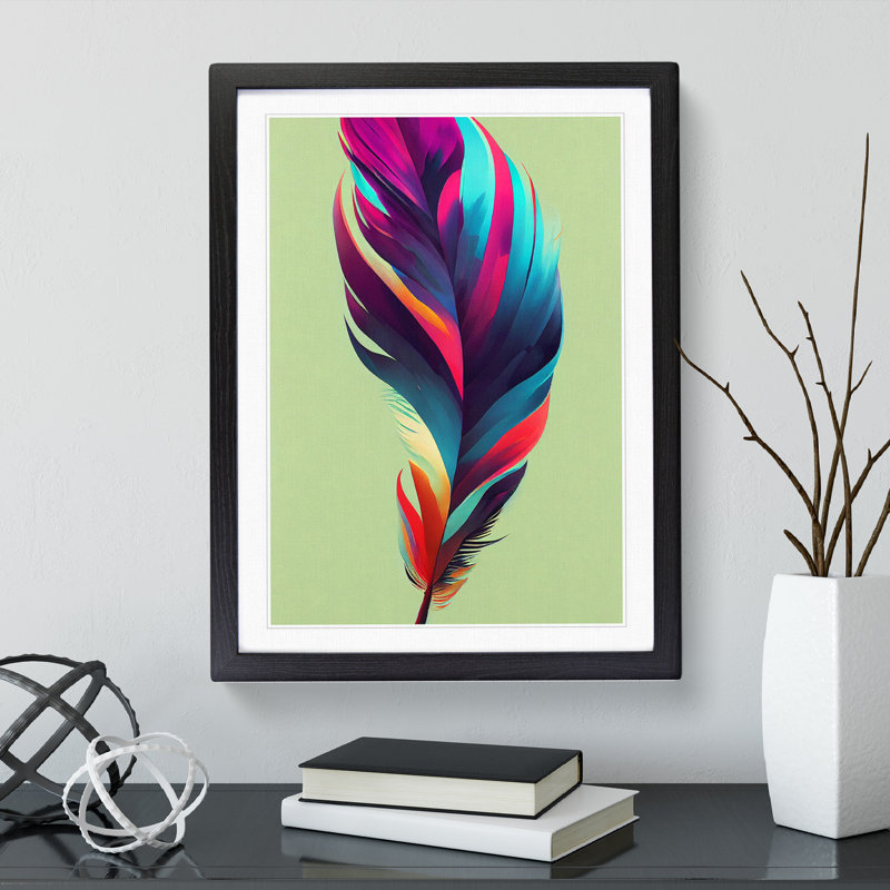 Colourful Feather No.3 - Print, 66cm H x 48cm W x 2cm D, Black Framed, White