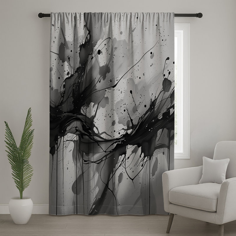 Rideaux noirs et blancs à éclaboussures, voilages et voilages abstraits - 1 panneau, 50" x 92" - 1 Panel, Transparent