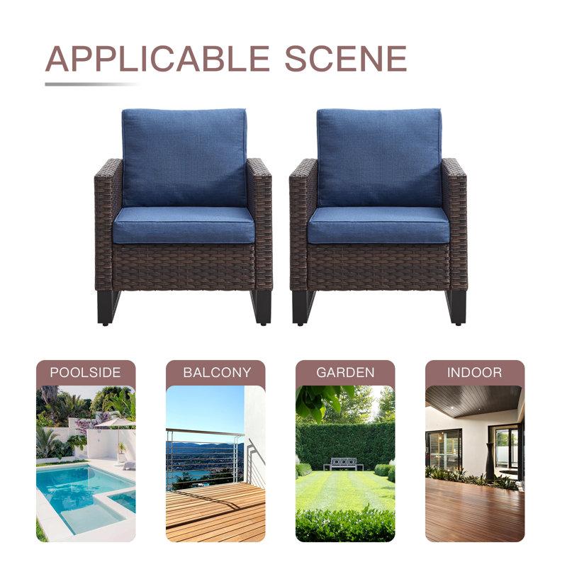 Naresa 4-Piece Wicker Patio Chair & Ottoman Set  Comfort For Your Backyard Oasis, Blue