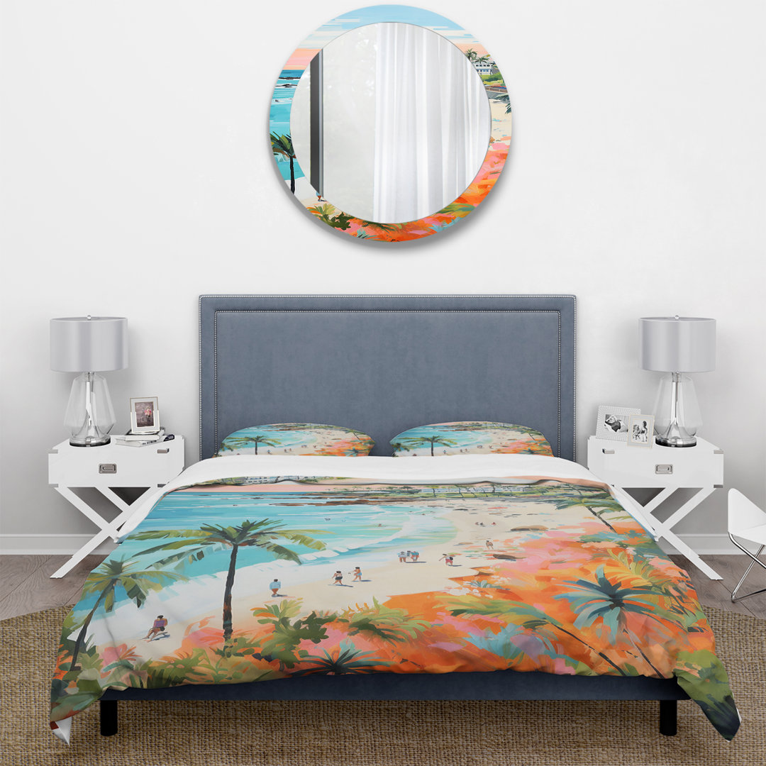 Pastel Color Coastal Beach Scene Paradise II - Coastal Beach Duvet Cover Set Design Art 