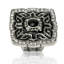 CHINOISERIE KNOB; JET WITH CLEAR & JET CABOCHON BURNISH SILVER FINISH