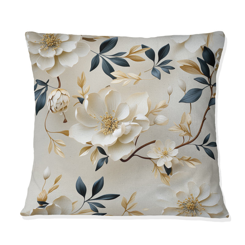 Coussin White Elegance Minimalist Floral, H 16 po x l 16 po
