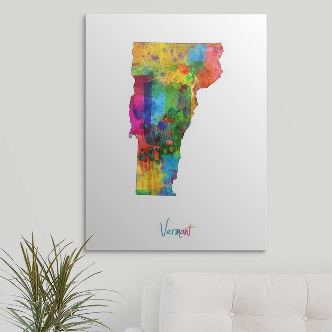 " Vermont Map " by Michael Tompsett, 48" H x 36" W x 1.5" D, Canvas
