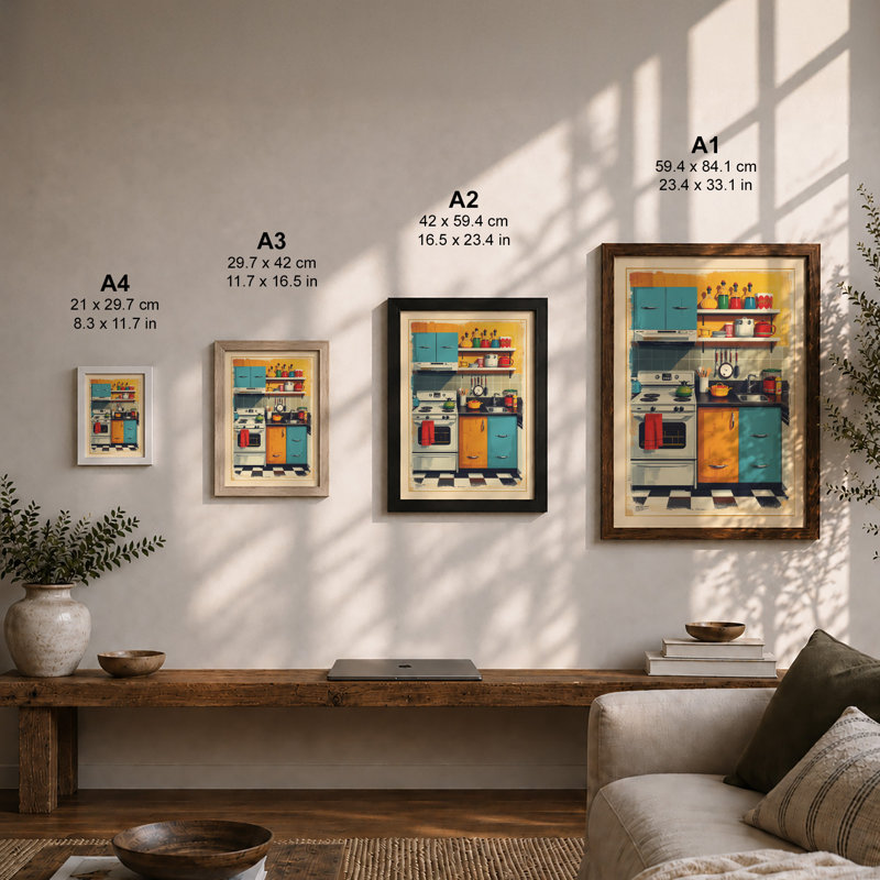 Stacked Kitchen Mid-Century - Framed Print, Walnut, A1 - 84.1 x 59.4 cm