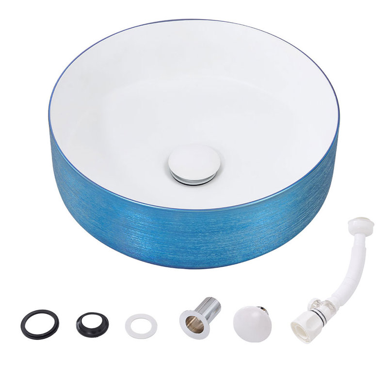 Metro Lane 360mm L x 360mm W Matte Ceramic Circular Sink, Matte Blue/White