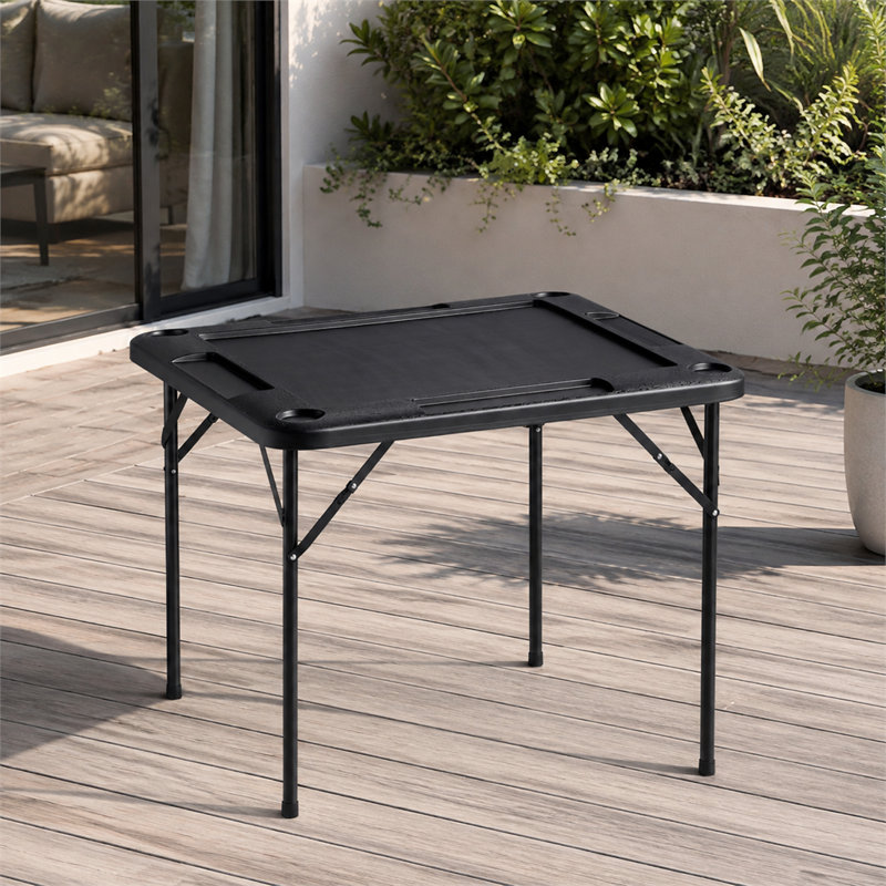 Matériau de panneau noir durable et lisse, conception de rangement pliable pour gagner de la place, table de jeu décontractée pour quatre personnes avec porte-gobelet et plateau intégrés.