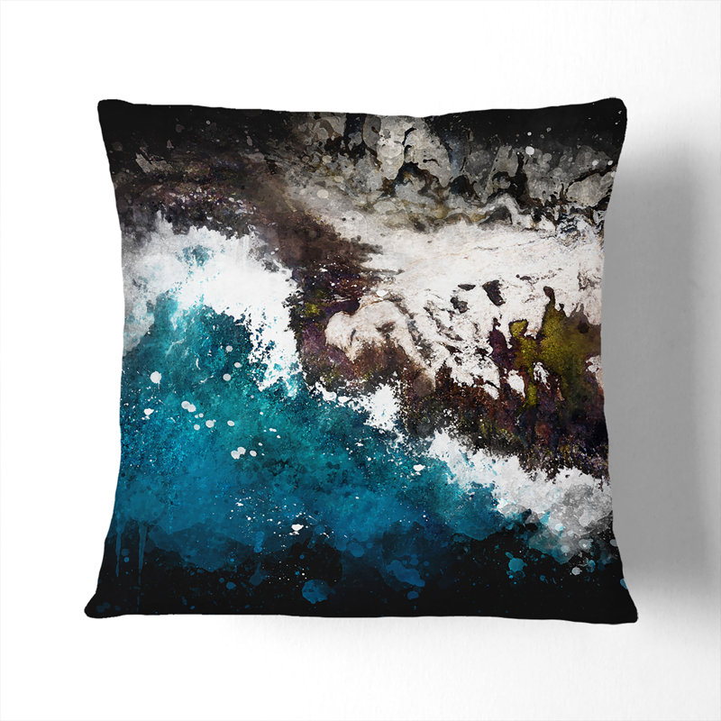 The Coast of Honolulu Hawaii Paint Splash Cushion with Filling, 40cm H x 40cm W x 15cm D, White