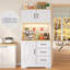 Armoire de rangement pour garde-manger de 72,9 po avec lumière DEL et prise de courant, tablettes réglables et 3 tiroirs, huche de cuisine avec tablette à micro-ondes et 6 crochets pour la salle à manger