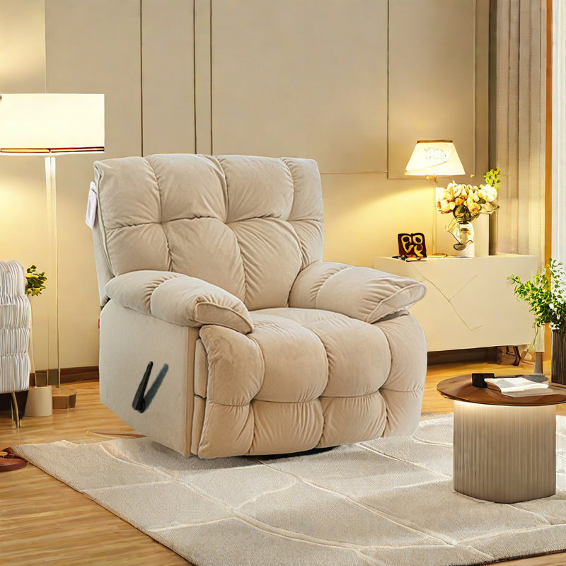 360° Swivel Recliner With Adjustable Backrest Upholstered Swivel Recliner, Ivory 