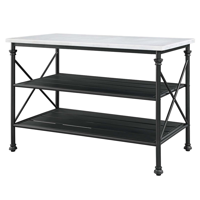 Brahm Kitchen Island, White Marble Top & Gray Finish
