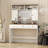 Farmhouse Dressing Table Makeup Table, 43" Wide Dressing Table With Lighted Mirror And Makeup Drawer, Large Modern Dressing Table Set With Hair Dryer Holder For Bedroom, White
