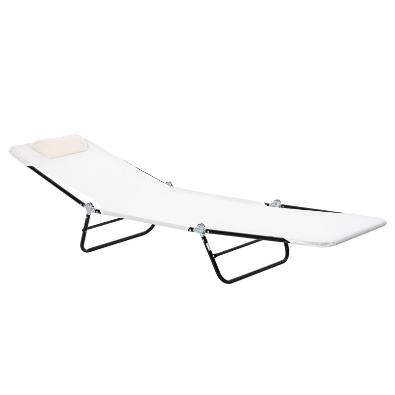 Cream White Lawn Reclining Chair. Folding Outdoor Lounge With Feature. Breathable Mesh Seat And . Adjustable For Customized Relaxation. Lightweight Portable. Strong Steel Frame. Ideal Lawn. 264 Lbs