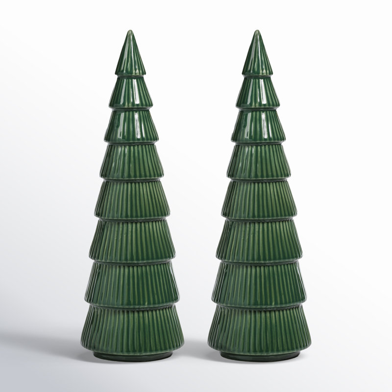 Set of 2 Glazed Tree Sculpture, White, 12" H x 4" W x 4" D
