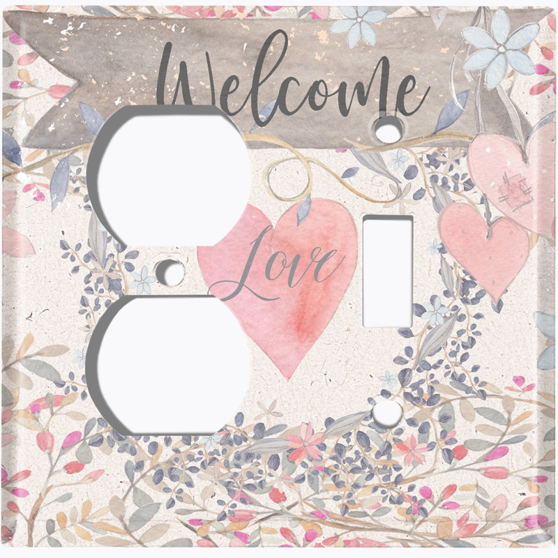 Plaque murale à 2 interrupteurs à bascule Welcome Flower Love Heart