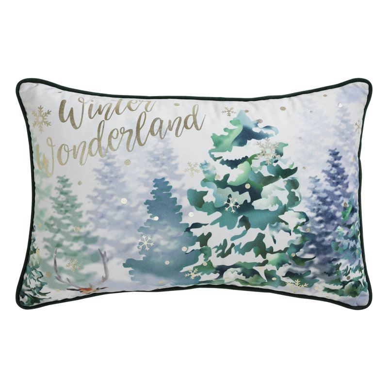 Winter Wonderland Green and Gold Velvet Christmas Pillow