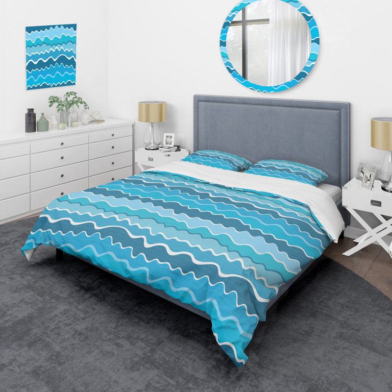 Blue Striped Pattern - Abstract Duvet Cover Set - Microfiber Polyester, Full/Double Duvet Cover + 2 Standard Shams