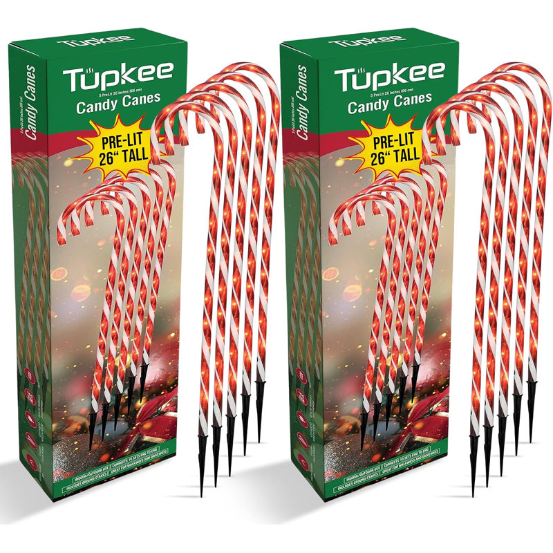 Décorations pour cannes de bonbon Tupkee - lumières de Noël pré-éclairées, 26 pouces, Paquet de 2 (10 lumières)