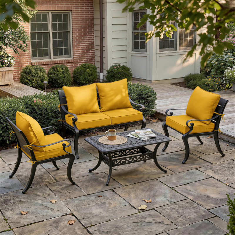 Housse de coussin de siège d'extérieur pour patio avec fond antidérapant, 4, Jaune, L 24 po x P 24 po