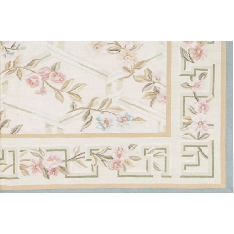 Hand-Knotted High-Quality Gray, Green, and Pink Area Rug
