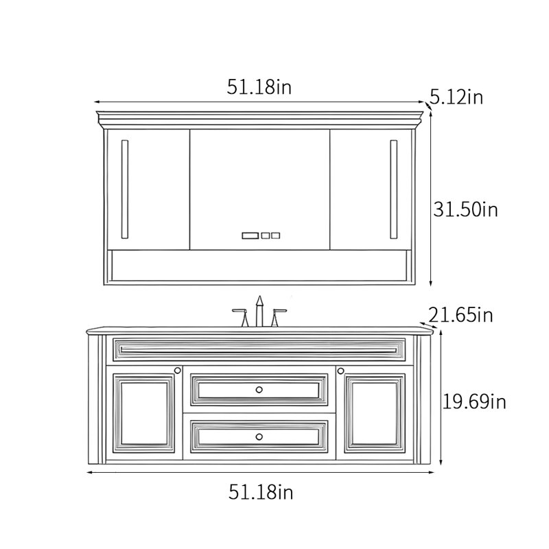 Modern light luxury smart bathroom cabinet., 19.69" H x 51.18" W x 21.65" D, Black
