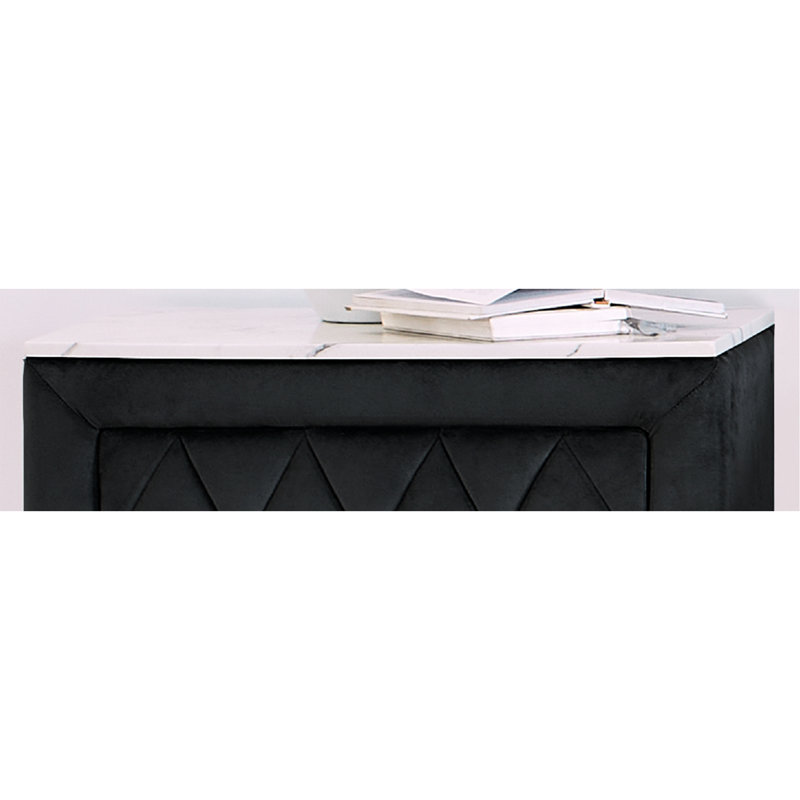 Table de chevet en faux marbre 1pc avec 2 tiroirs de rangement à finition grise et capitonnée