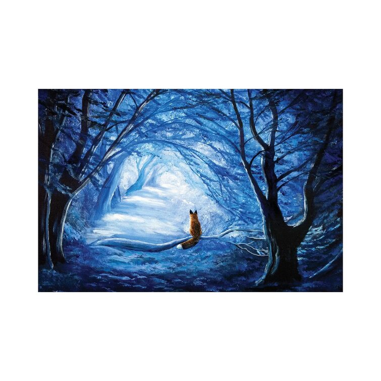 Bless international Red Fox In Blue Cypress Grove On Canvas by Laura Iverson  Print