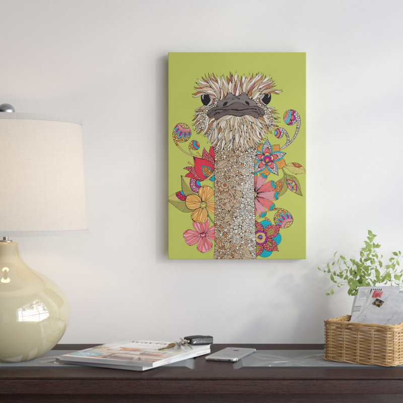 «The Ostrich», reproduction d'impression sur toile tendue, H 32 po x l 24 po x P 1 po, Papier d'art encadré noir, Blanc