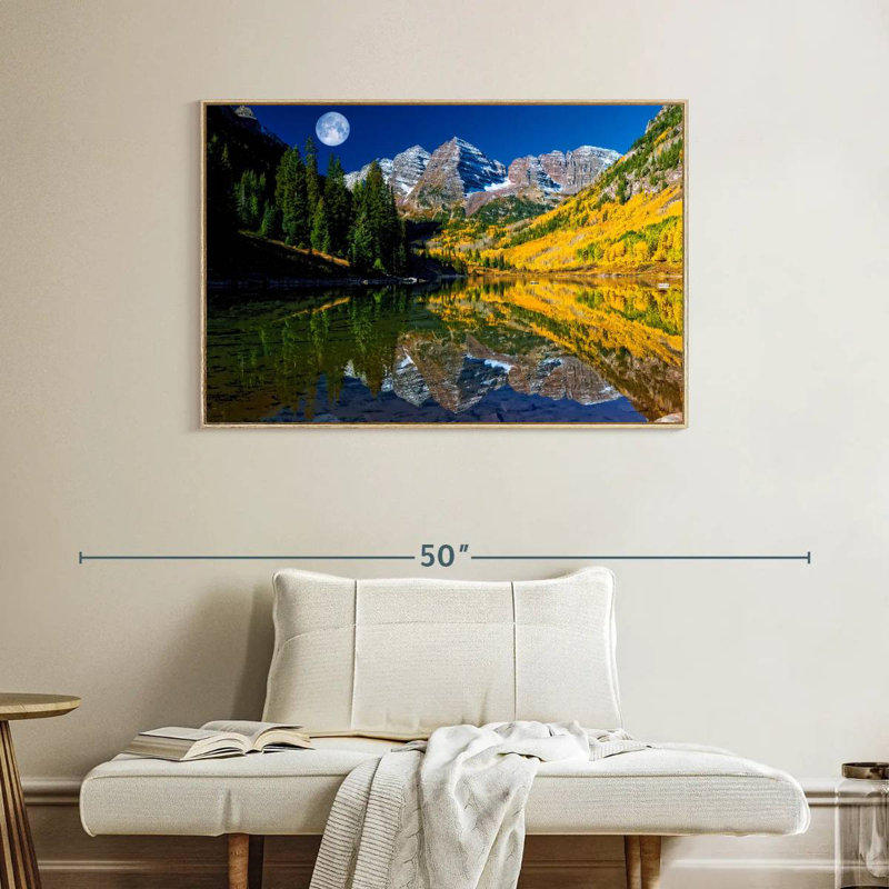Maroon Bells pleine lune, Cadre flottant en bois naturel, 40 po x 27 po