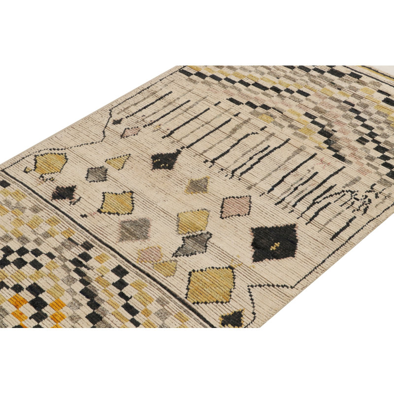 Moroccan Hand Knotted Silk Geometric Area Rug, Rectangle 6' x 8'