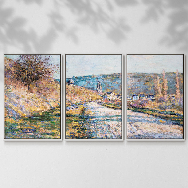 Monet - 3 pièces, reproduction encadrée sur toile, Blanc, H 36 po x l 75 po x P 2 po