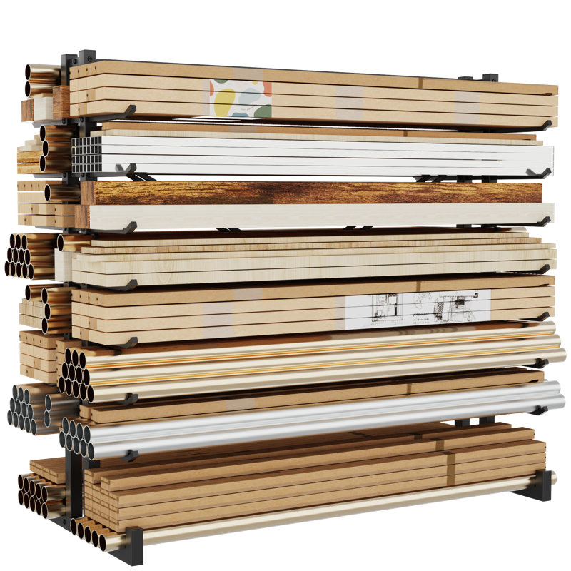 Support de rangement en bois robuste et support à tuyaux | Support en porte-à-faux réglable avec capacité de charge de 2 000 lb | Cadre en acier à contreventement en X pour utilisation en usine, dépôt et maison - noir