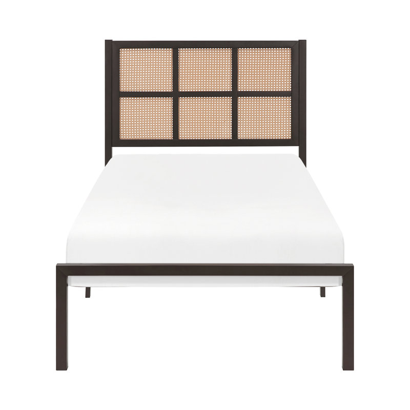 Platm Bedmetal Frame Finish Faux Cane Headboard, Gris