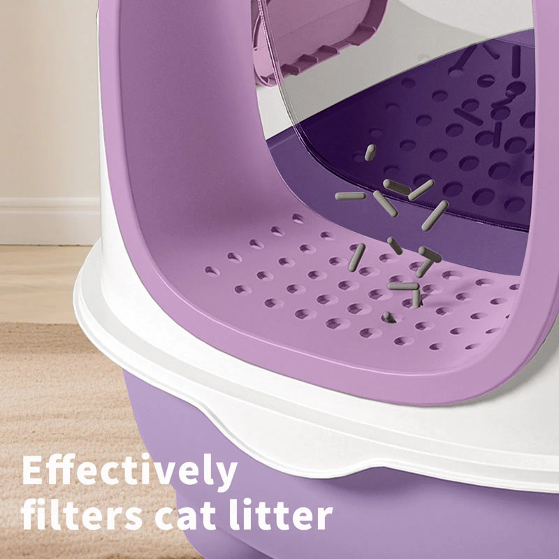 Bac à litière fermé pour chat à grande capacité - anti-odeurs, résistant aux égratignures, idéal pour nous, Mauve