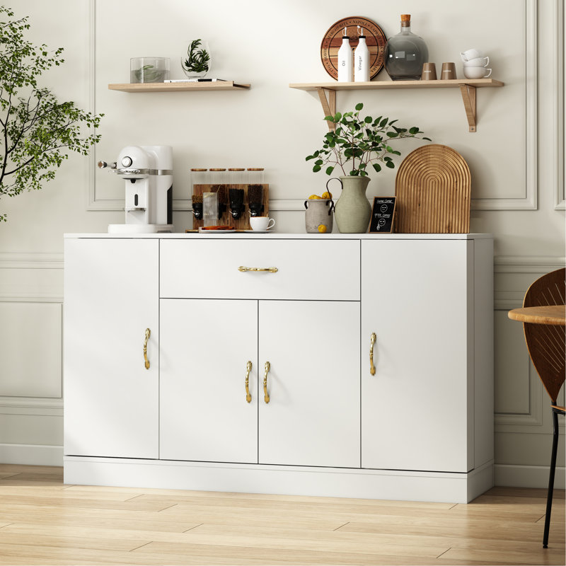 Buffet avec rangement, grande armoire de rangement avec 1 tiroir et 4 portes, buffet moderne pour la salle à manger