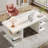62" White Computer Desk For Home Office, Modern Executive Office Desk with  Storage Shelves