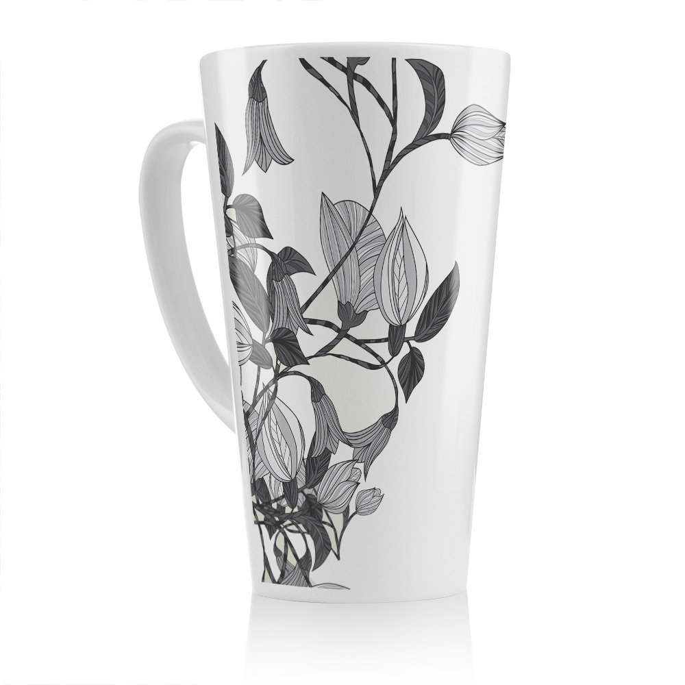 White Flower Illustration Latte Mug