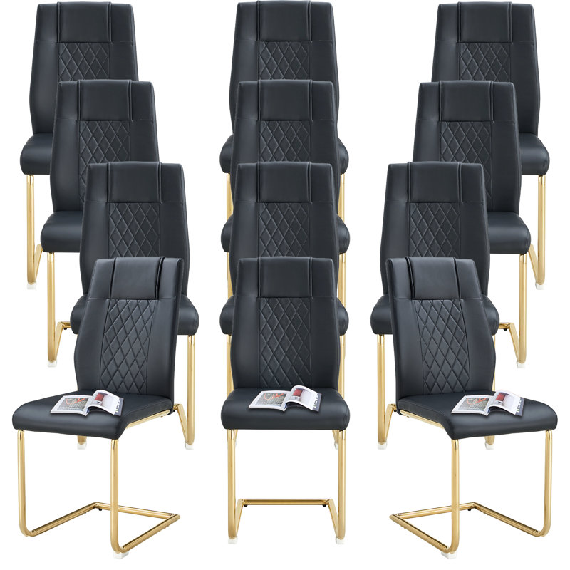 Chaises de salle à manger rembourrées en similicuir avec repose-pieds Modern (ensemble de 12), Noir, noir, noir, noir, Doré