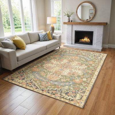 Eitelfritz Oriental Hand Hooked Wool Red/Green/Blue Area Rug