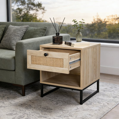 Side Table with Drawers And Metal Legs
