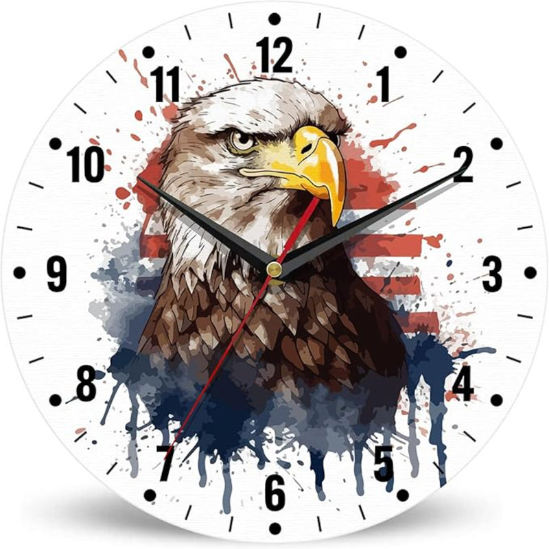 Horloges murales SPUNKER, horloges murales de drapeau américain, horloge murale à aigle chauve patriotique à piles silencieuse décorative sans tic