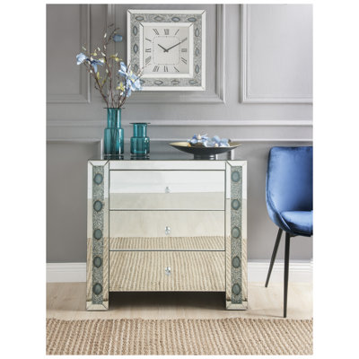 Console à miroir Sonia avec incrustation de fausse agate, 3 tiroirs et foyer électrique - Argent (assemblé)